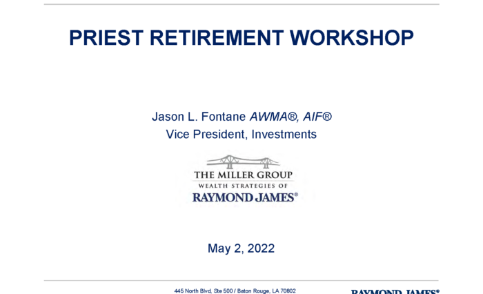 Spring 2022 Priest Retirement Workshop with Financial Advisor Jason Fontane